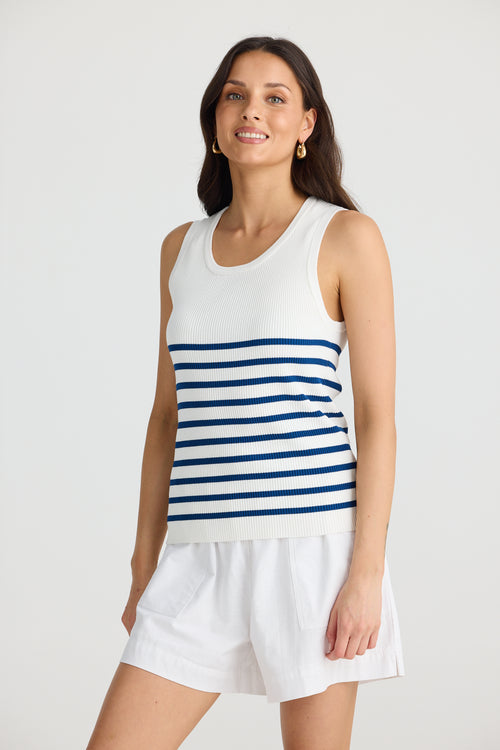 Amba Tank | White navy stripe