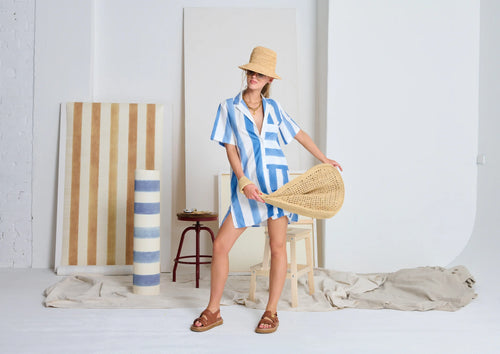 Le Beach Stripe Shirt Dress | Ciel Blue