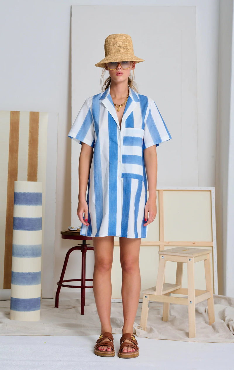 Le Beach Stripe Shirt Dress | Ciel Blue