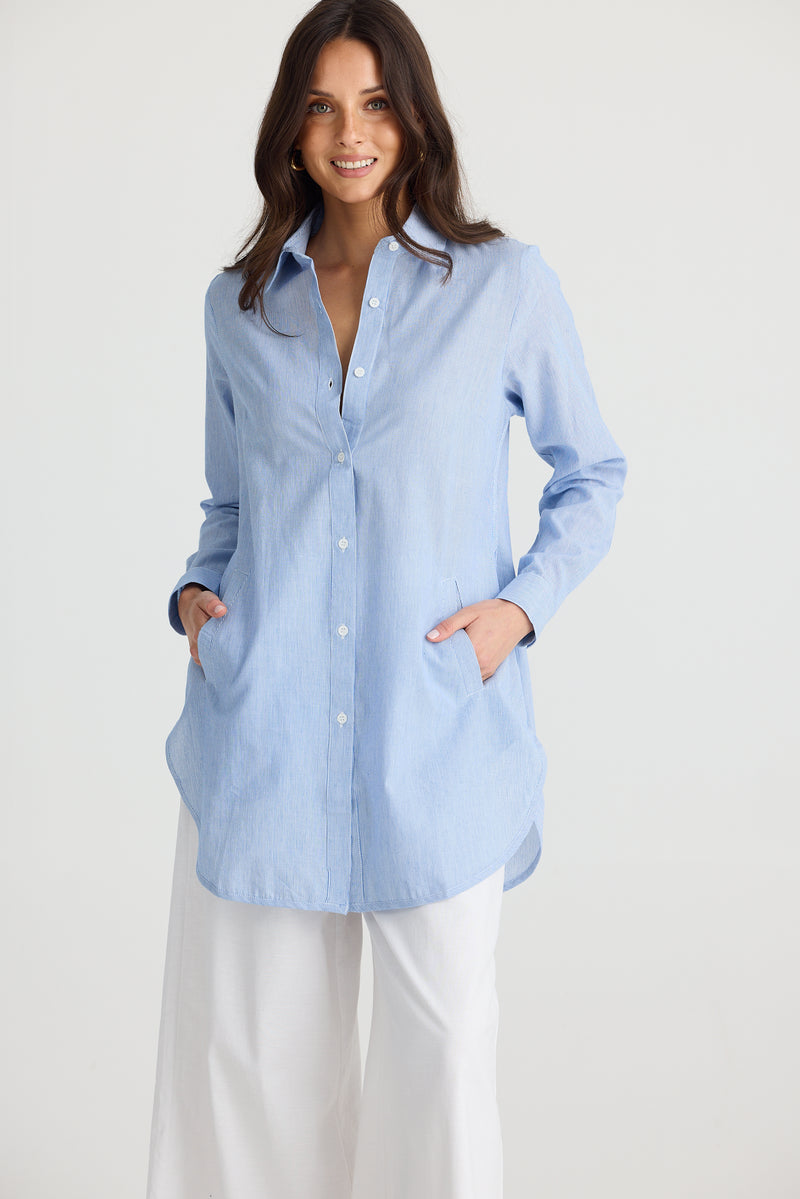 Ava Shirt | Blue Pin stripe