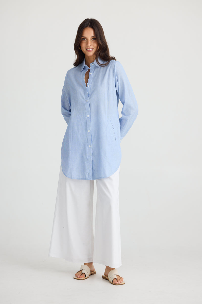 Ava Shirt | Blue Pin stripe