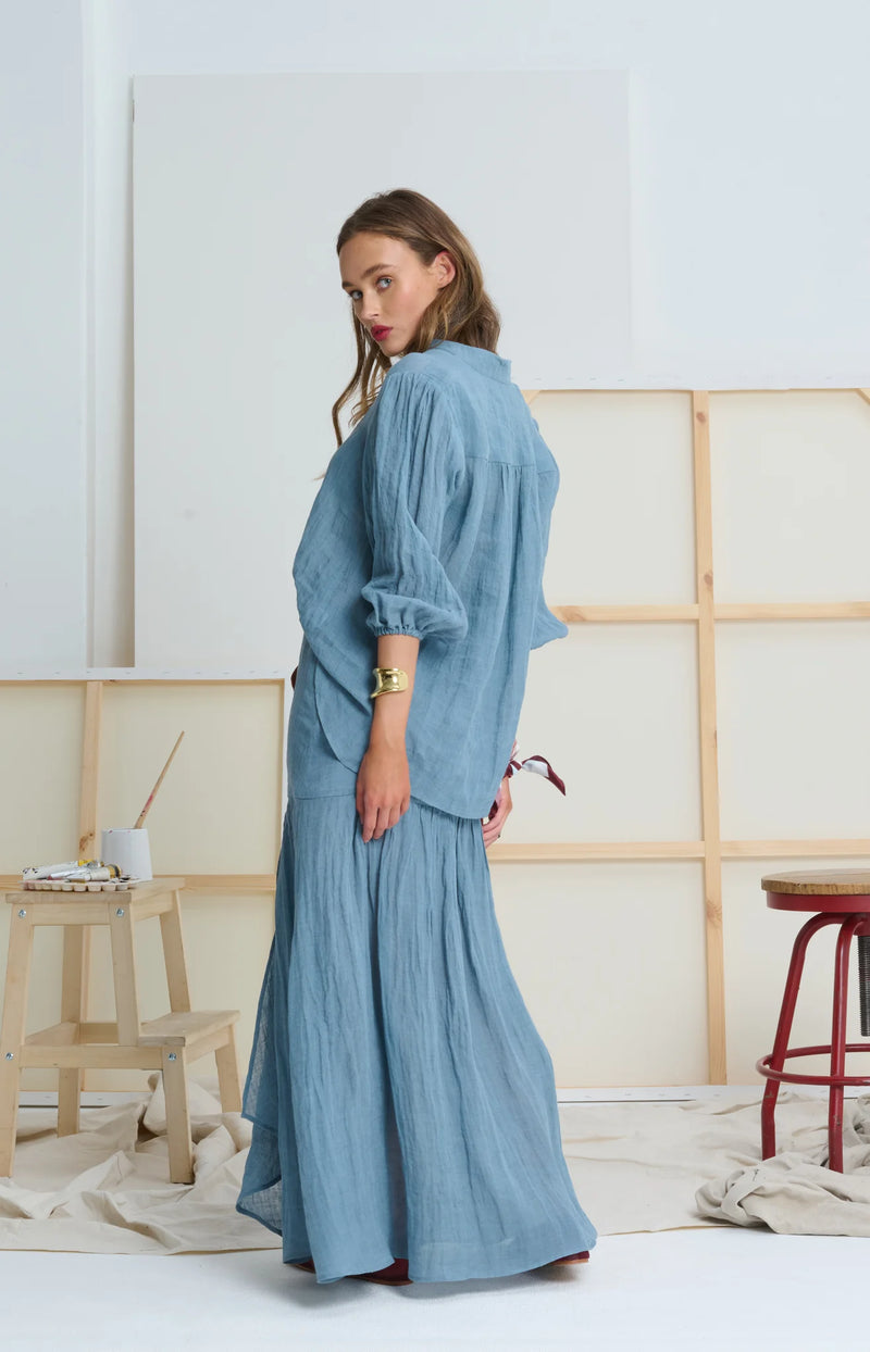 Le Gauze Linen Skirt | Denim Blue