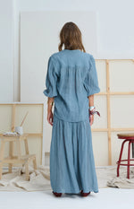 Le Gauze Linen Skirt | Denim Blue