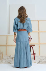 Le Gauze Linen Skirt | Denim Blue