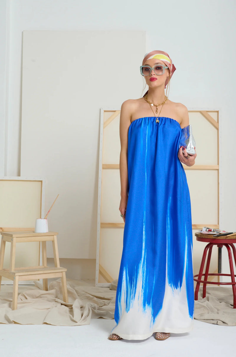 Le Silk Art Strapless Dress | Yves Klein Blue