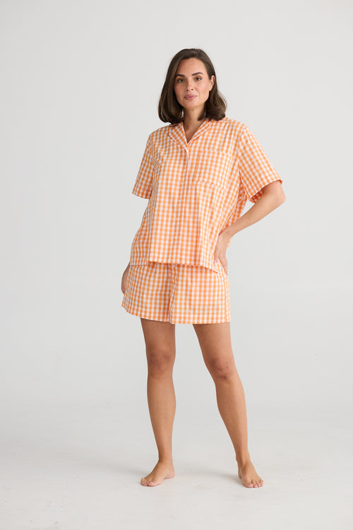 Stay in bed pyjama set | orange gingham