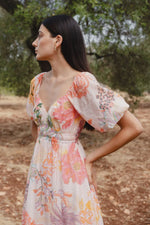 Posy Peach Floral Midi Dress