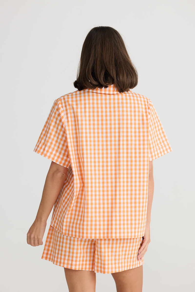 Stay in bed pyjama set | orange gingham