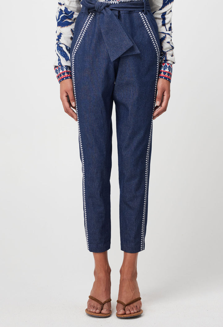 Delray Placement Embroidered Pant | Dark Denim