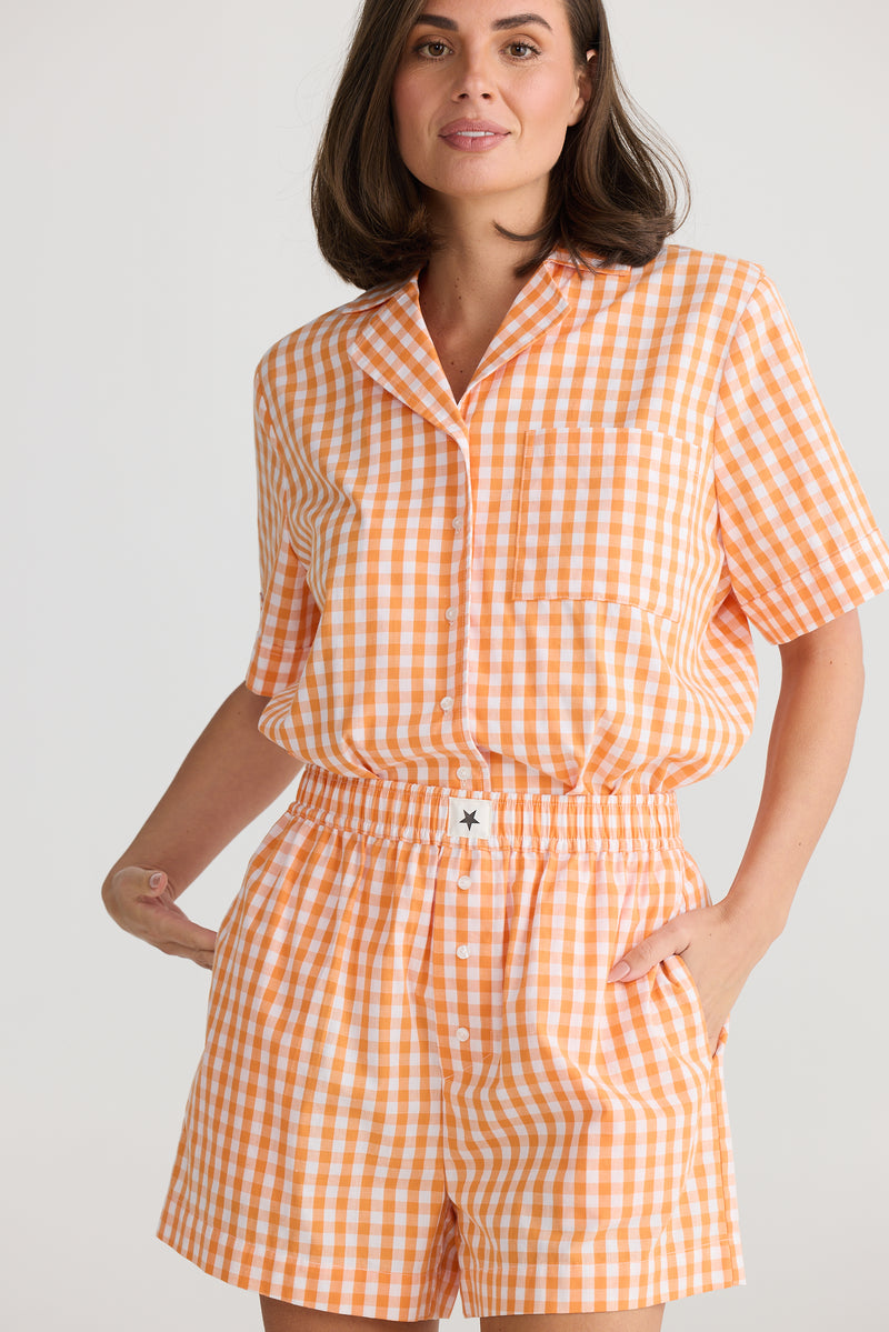 Stay in bed pyjama set | orange gingham