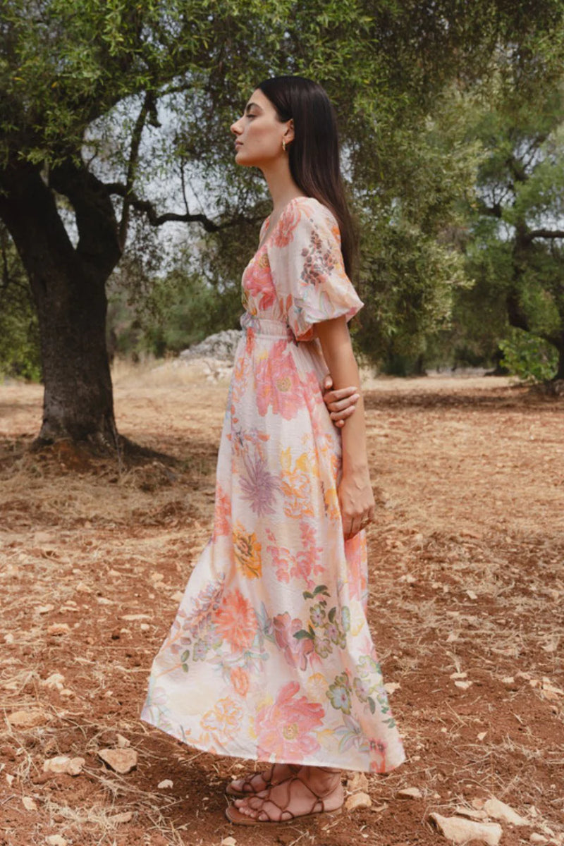 Posy Peach Floral Midi Dress