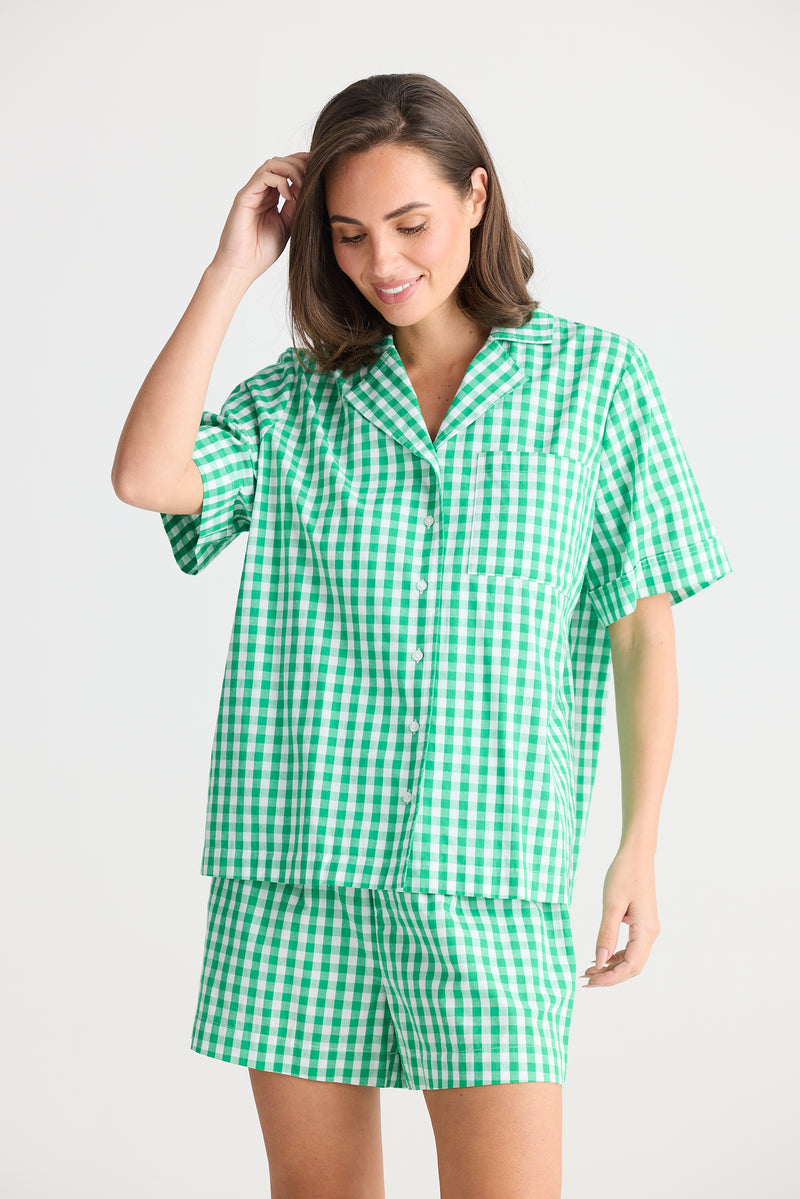 Stay in bed pyjama set | green gingham