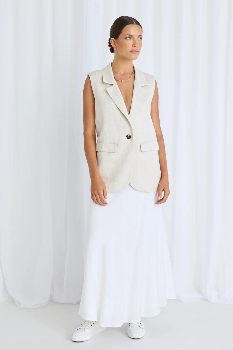 Vancouver Linen Viscose Longline Vest | Natural