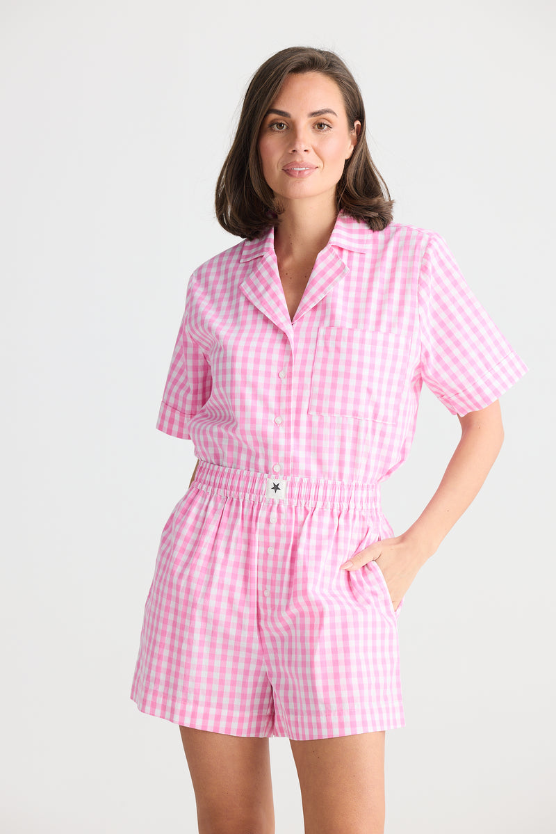 Stay in bed pyjama set | pink gingham