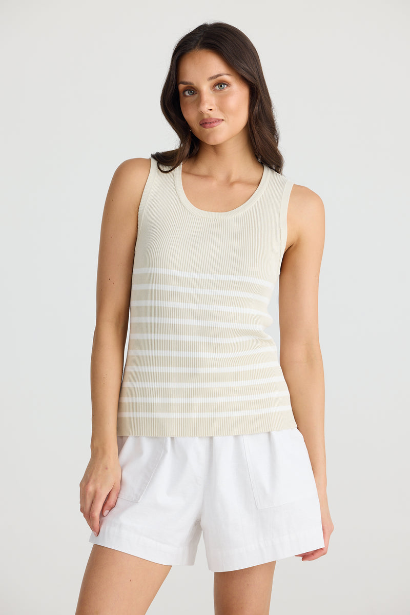 Amba Tank | Ecru with white stripe