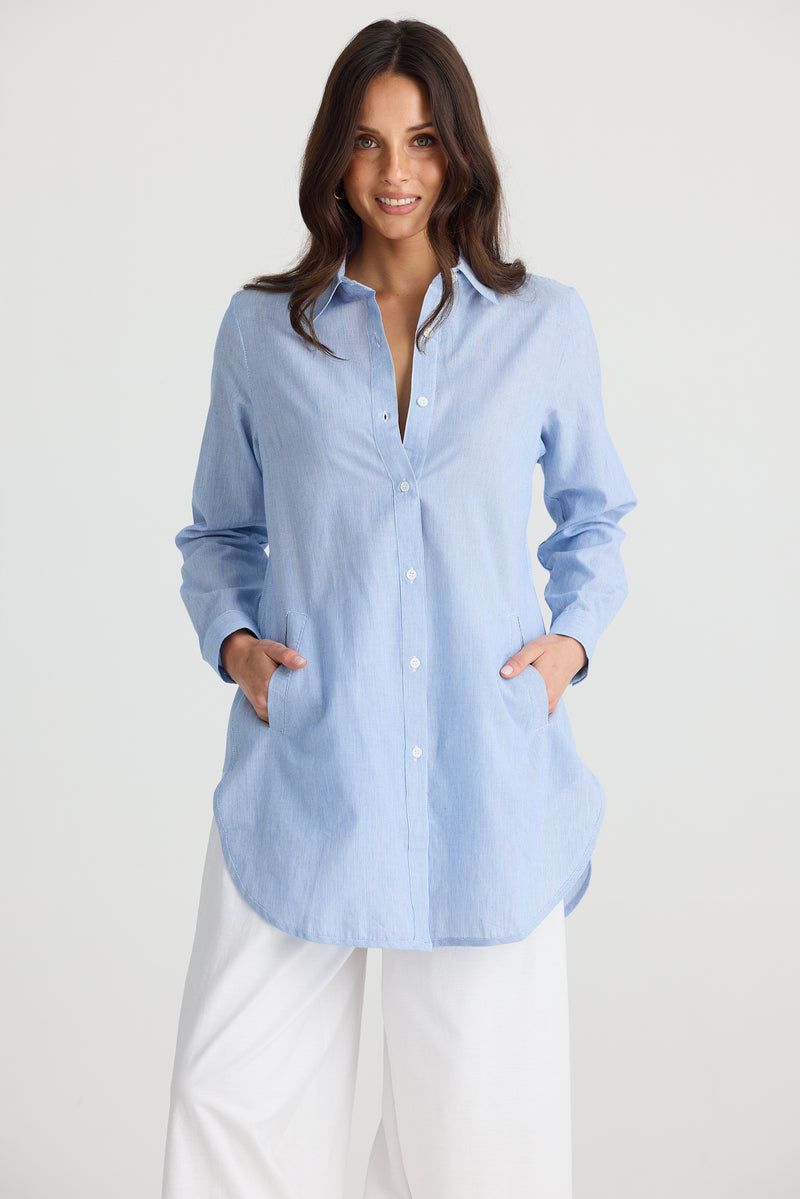 Ava Shirt | Blue Pin stripe