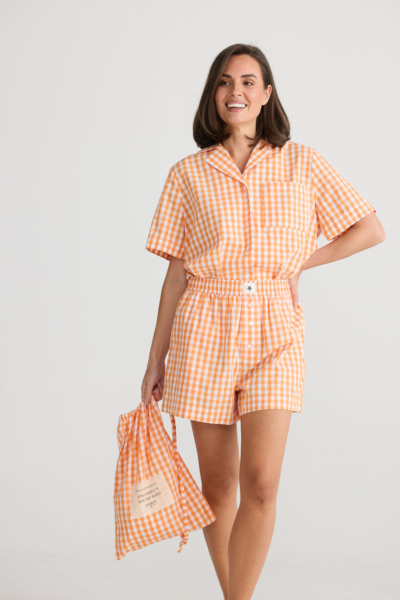 Stay in bed pyjama set | orange gingham