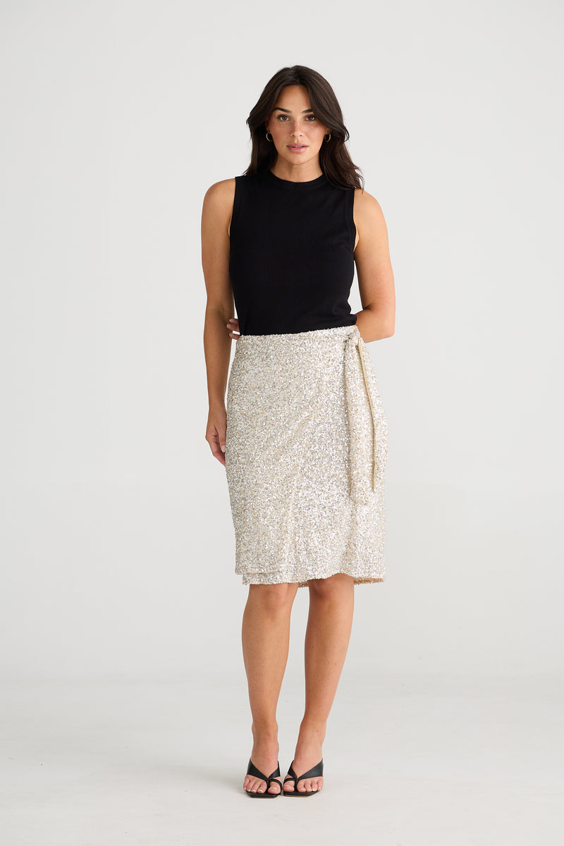 Mae Wrap Skirt | Champagne sequin