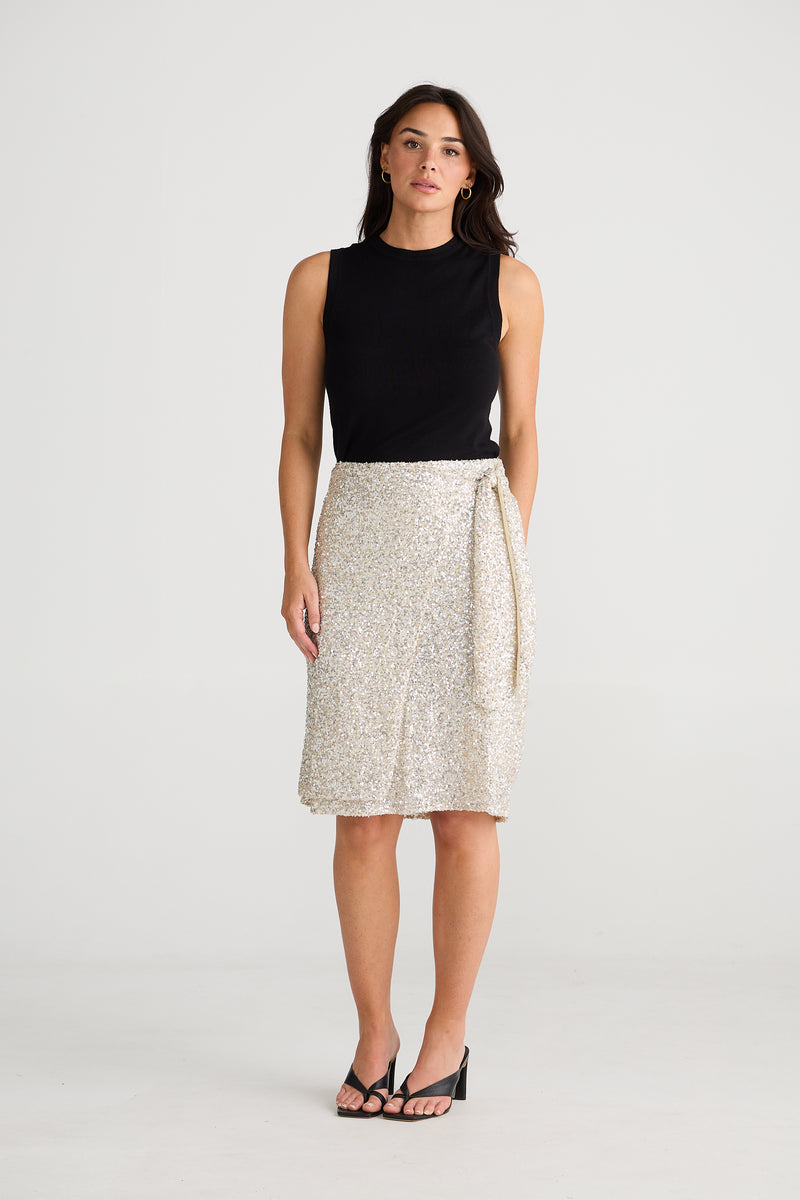 Mae Wrap Skirt | Champagne sequin