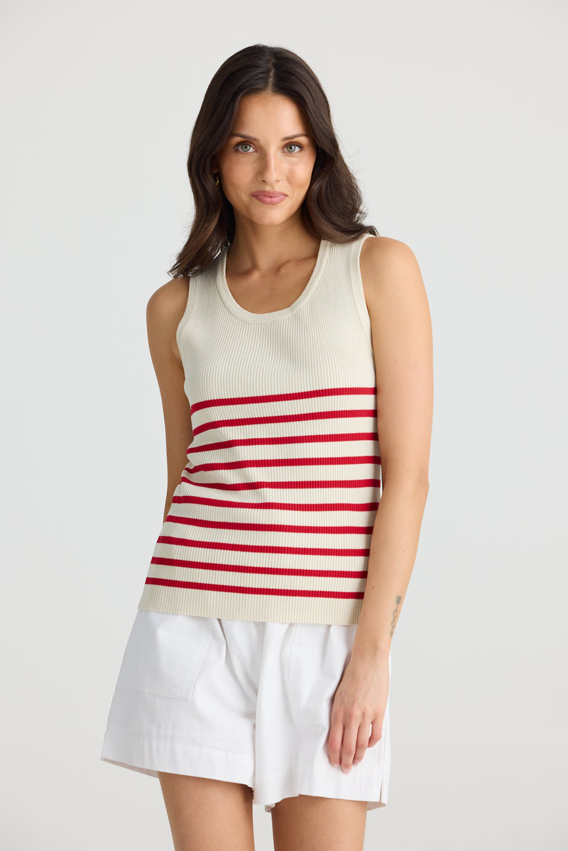 Amba Tank | Ecru with red stripe