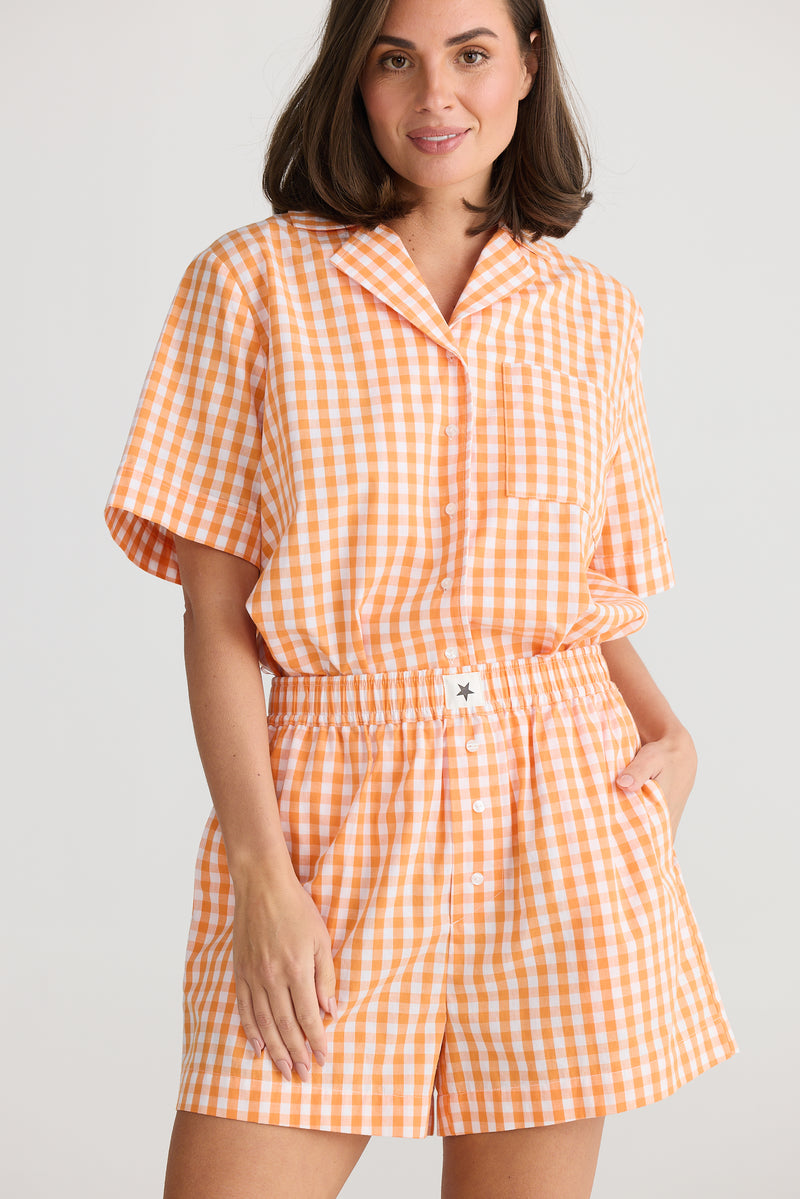 Stay in bed pyjama set | orange gingham