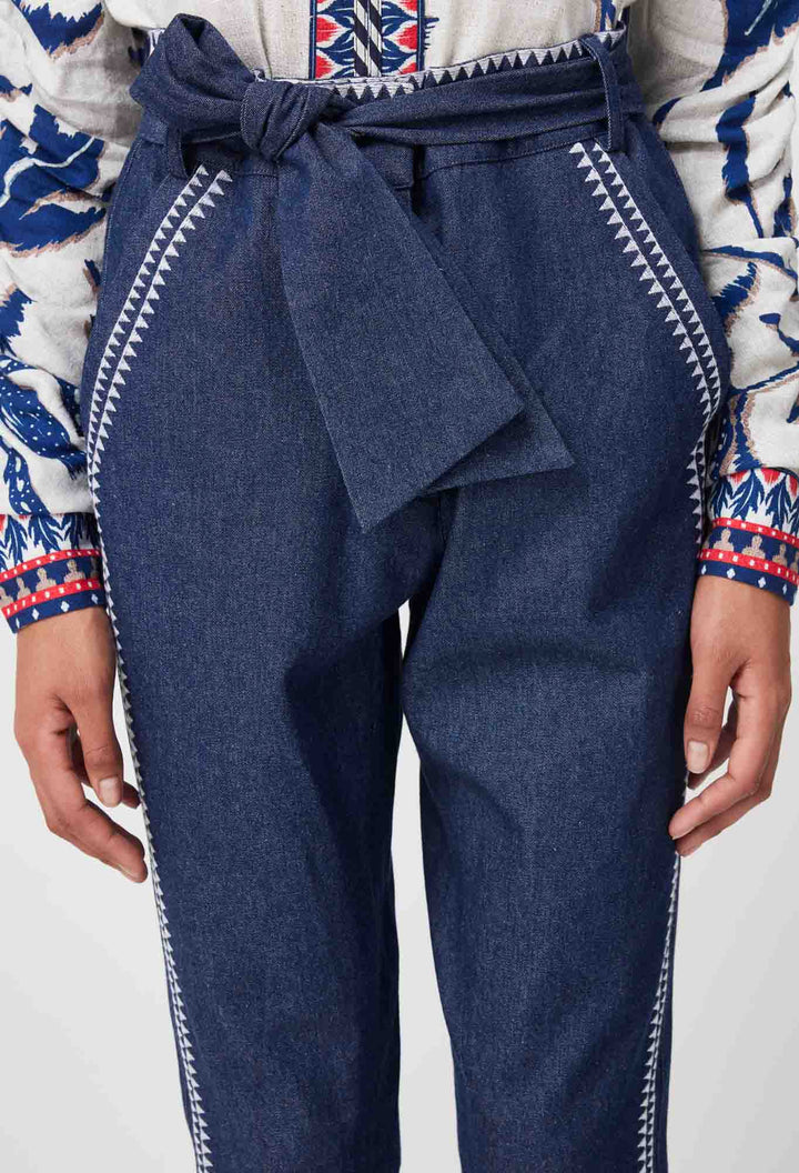 Delray Placement Embroidered Pant | Dark Denim