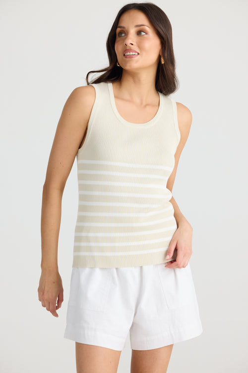 Amba Tank | Ecru with white stripe