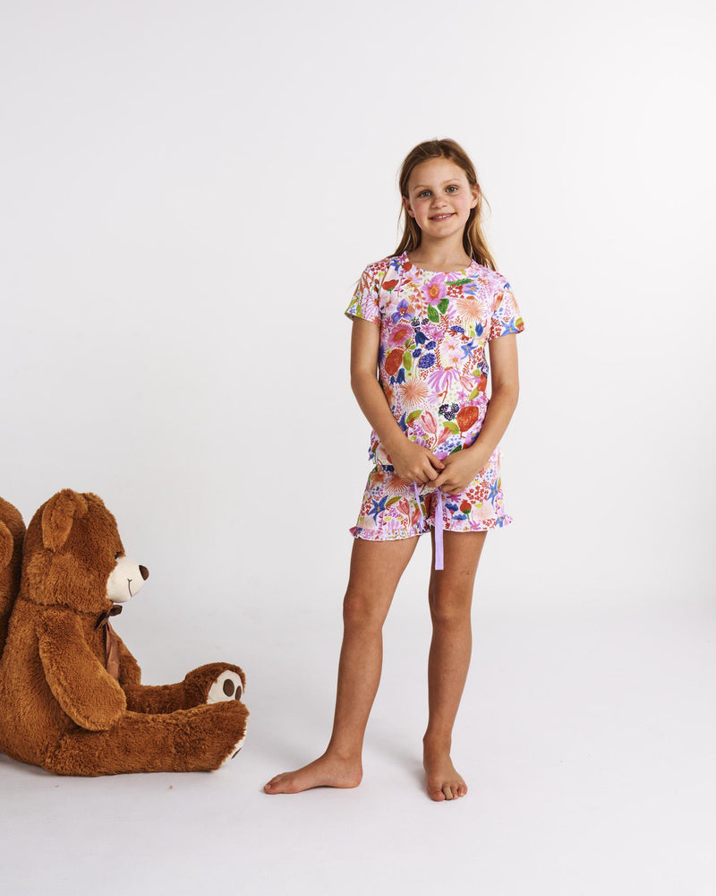 Meandering Meadow Organic Cotton Short Sleeve Tee & Frill Short Pyjama Set