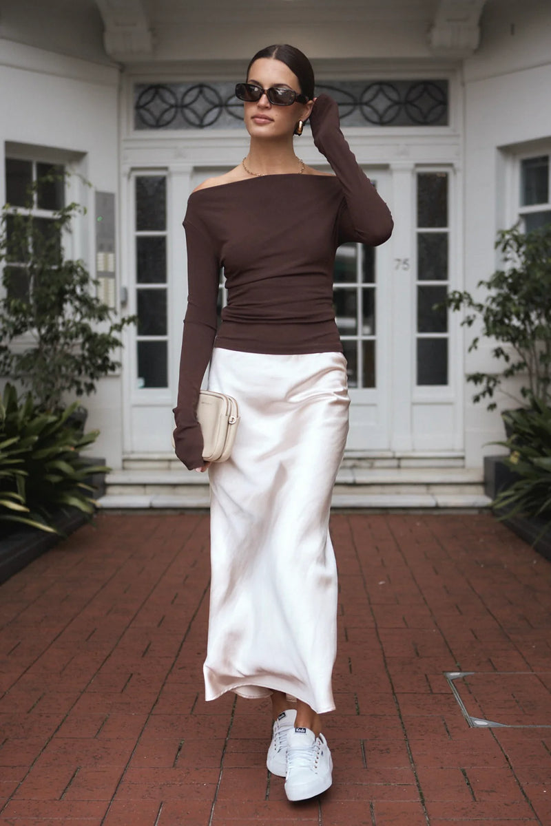 Ivy Satin Bias Midi Skirt | Champagne