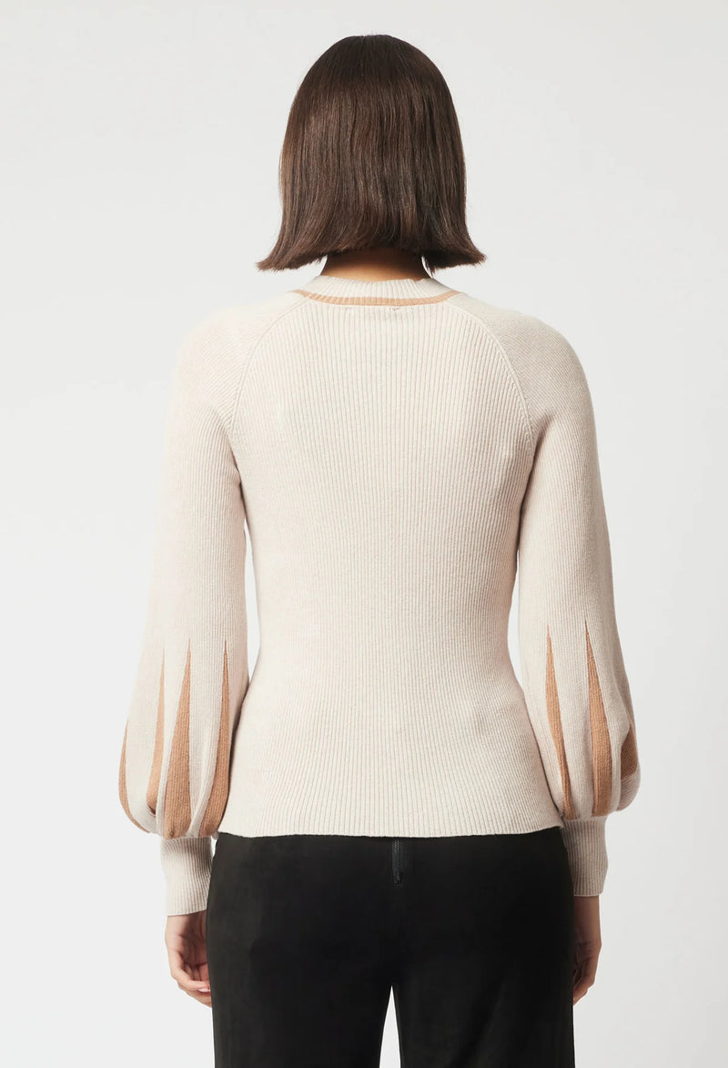 MERIDIAN MERINO WOOL BLEND KNIT TOP IN BAMBOO