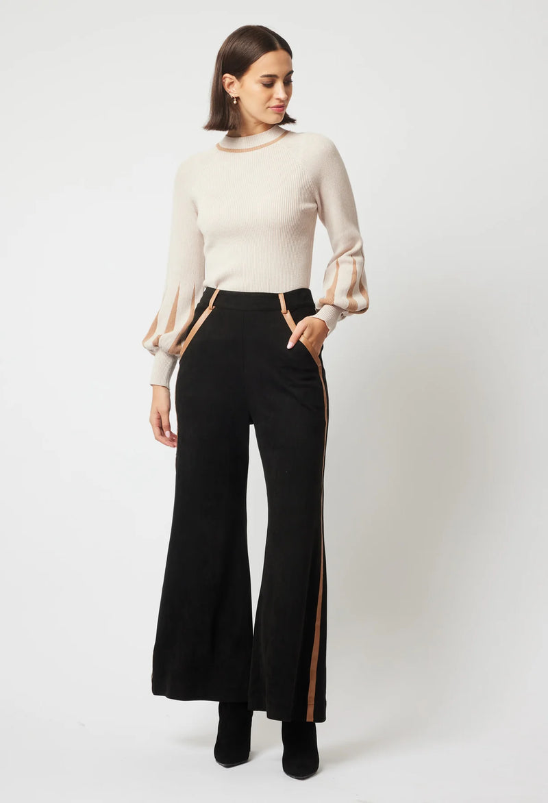 DANXIA FAUX SUEDE CONTRAST TRIM WIDE LEG PANT