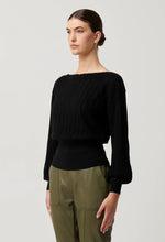 Marley Super Fine Merino Supima Braided Pointelle Knit Top | Black