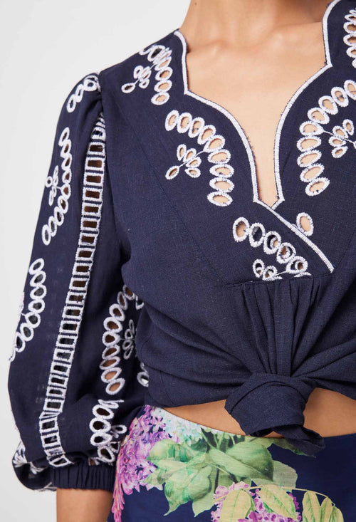 Morgan Placement Embroidered Blouse | Lapis