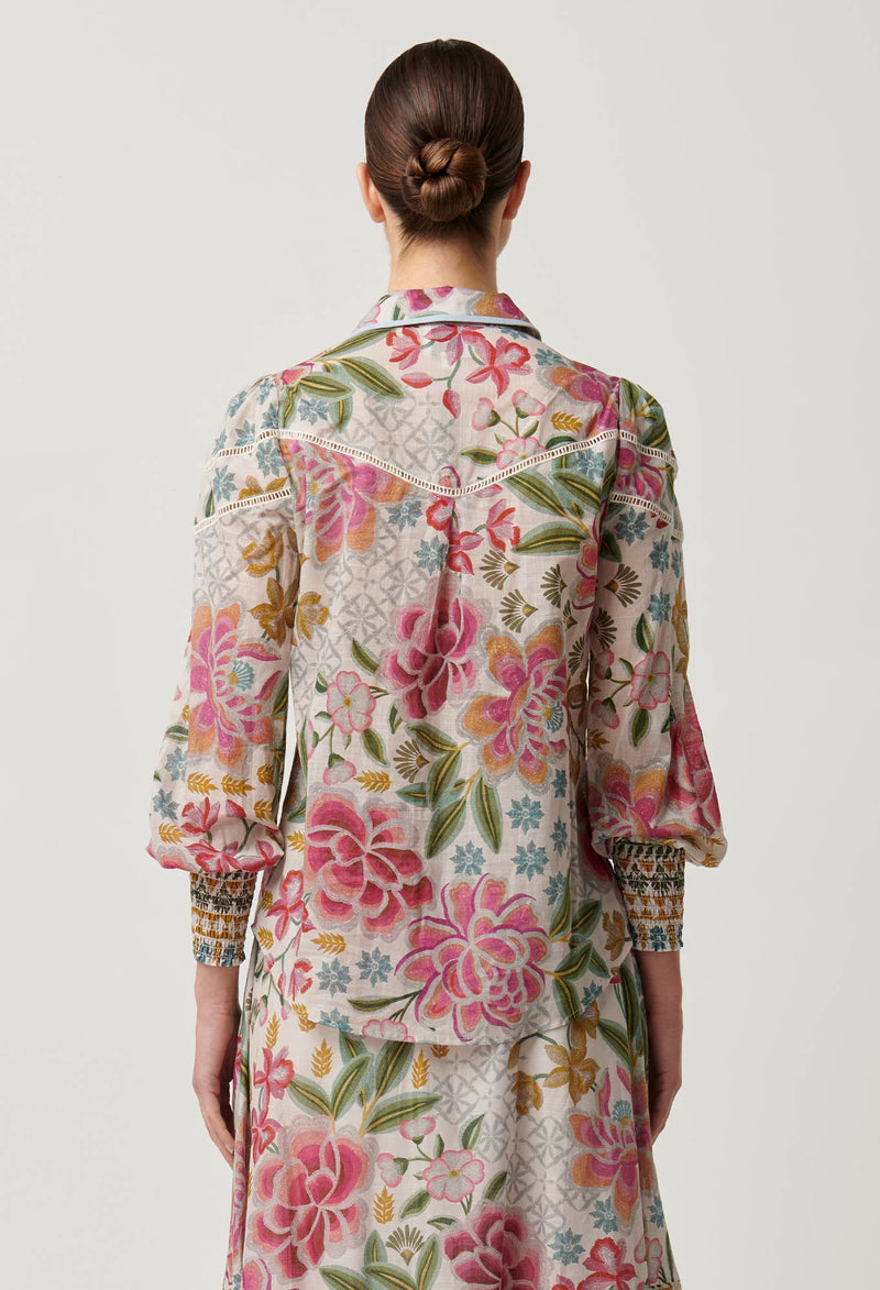 Wren Lace Cotton Slub Shirt in Azalea Fields