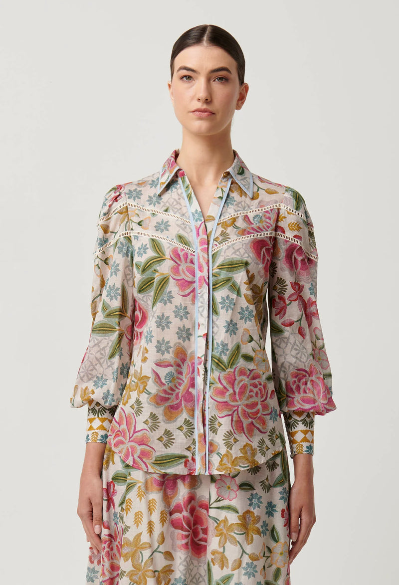 Wren Lace Cotton Slub Shirt in Azalea Fields