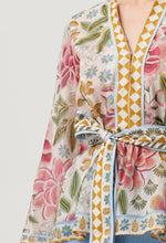 Emery Cotton Silk Kaftan Tie Top in Azalea Fields