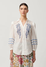 Fleurine Embroidered Cotton Slub Shirt in Milk