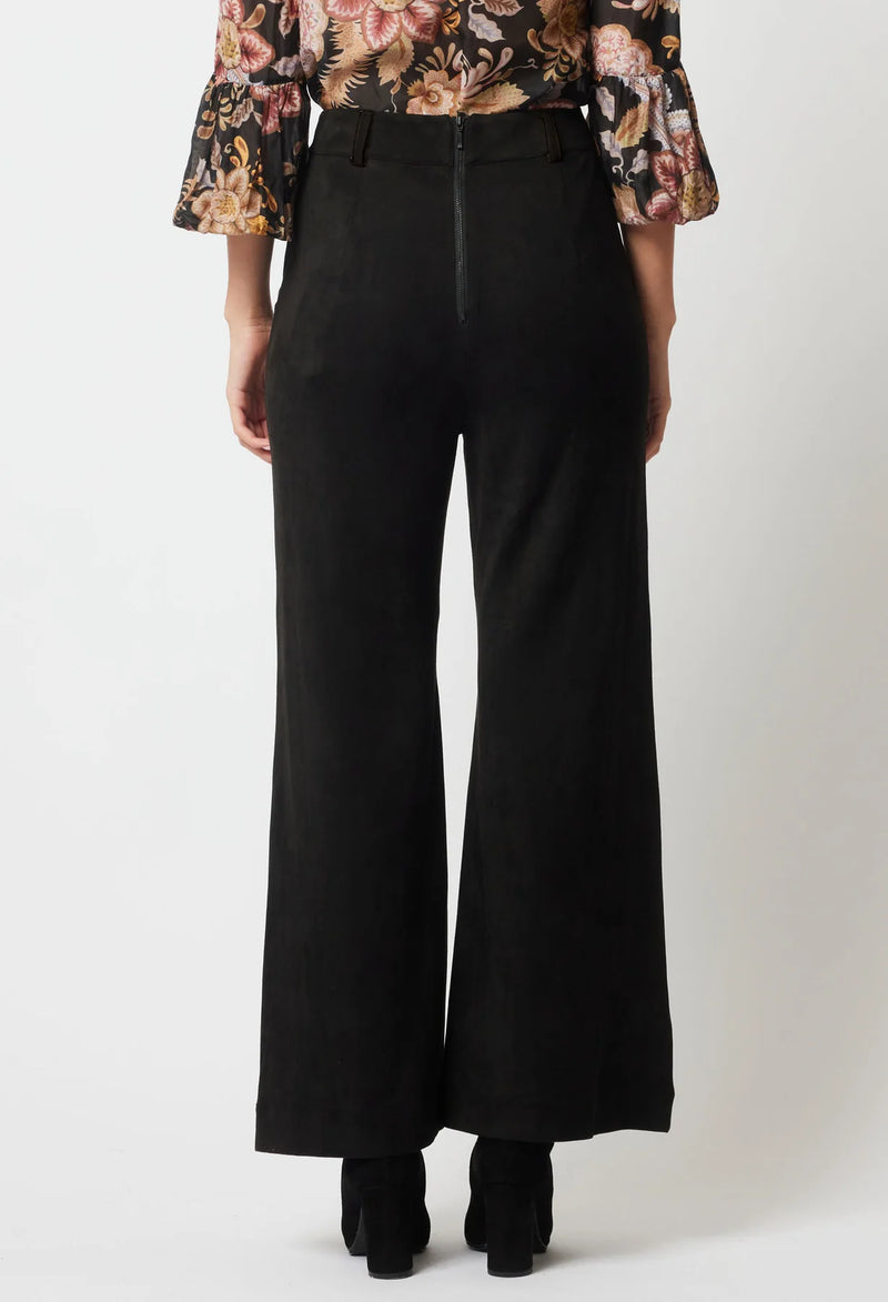 DANXIA FAUX SUEDE CONTRAST TRIM WIDE LEG PANT