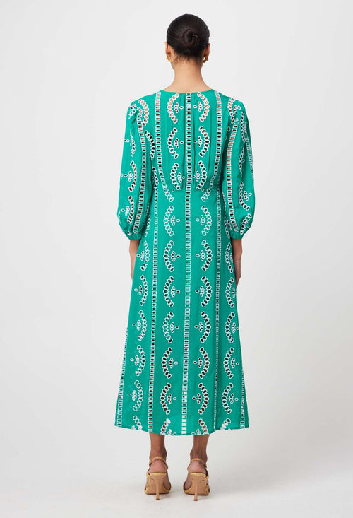 Morgan Placement Embroidered Coat Dress | Bay Green