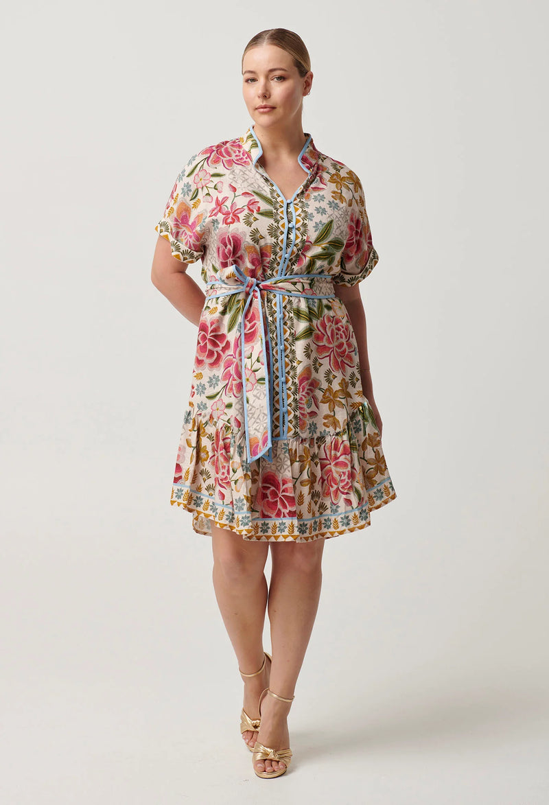 Clementine Linen Viscose Shirt Dress in Azalea Fields