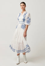 Gabriette Embroidered Cotton Slub Dress in Milk