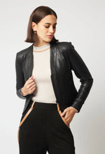 NOVA LEATHER CURVED HEM JACKET | Black