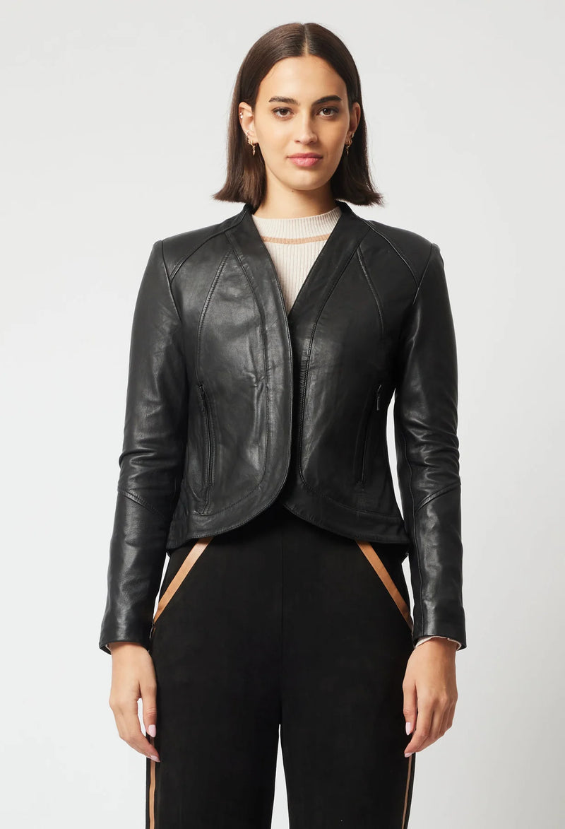 NOVA LEATHER CURVED HEM JACKET | Black