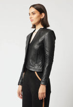 NOVA LEATHER CURVED HEM JACKET | Black