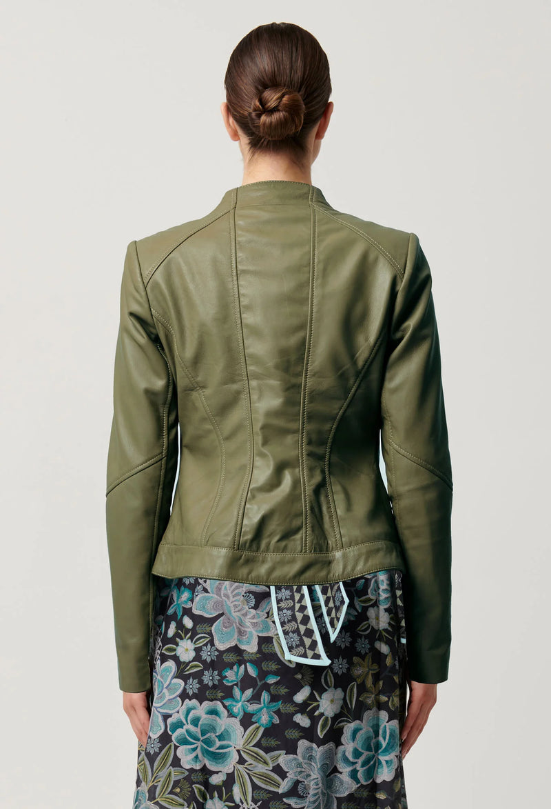 Nova Leather Curved Hem Jacket | Moss