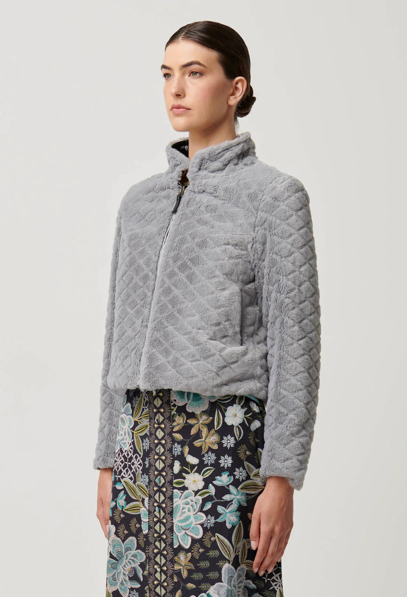 Rylie Reversible Placement Print Ponte & Faux Fur Jacket | Dahlia Fields