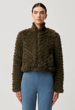 Sybil Chevron Faux Fur Rib Collar Bomber | Moss