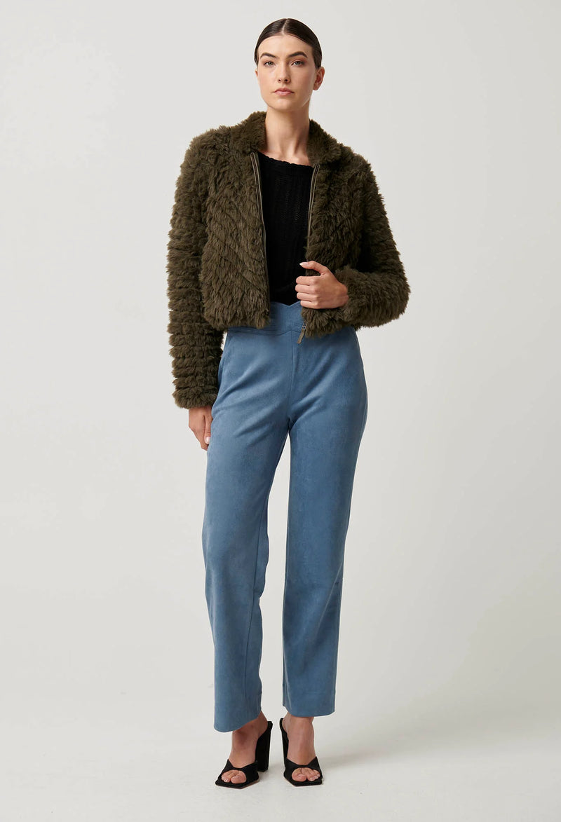 Sybil Chevron Faux Fur Rib Collar Bomber | Moss