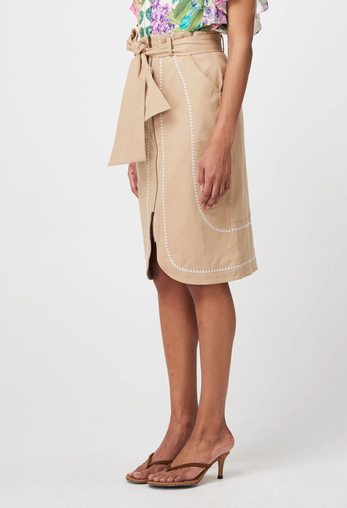 Delray Embroidered Cotton Twill Skirt | Sand