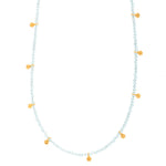 Short Aquamarine beaded necklace with flower gold